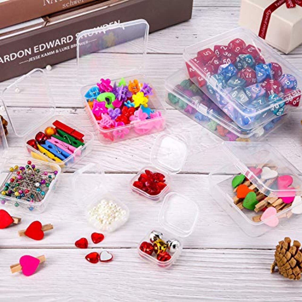 24 Pieces Small Clear Plastic Beads Storage Containers Box with Hinged Lid for Storage of Small Items, Crafts, Jewelry, Hardware (2.5 x 2.5 x 0.8 Inches)